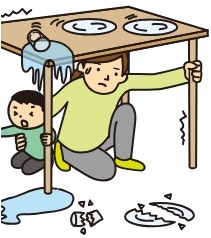 机の下にもぐる画像