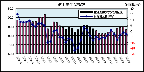 鉱工業生産指数(平成25年5月)