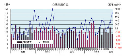 企業倒産件数(2019年2月:負債総額1千万円以上) 企業倒産件数(2019年2月:負債総額1千万円以上)