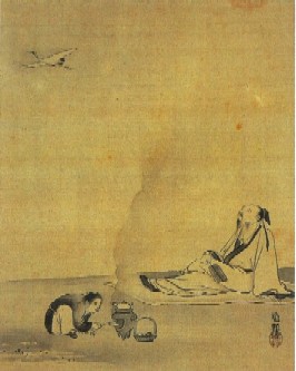 絹本水墨軸装林和靖図の写真