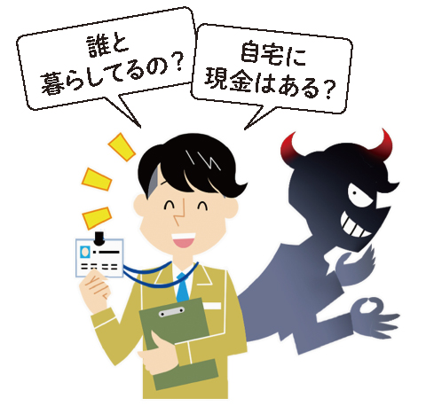 家族構成や資産状況を聞き出そうとしているイラスト