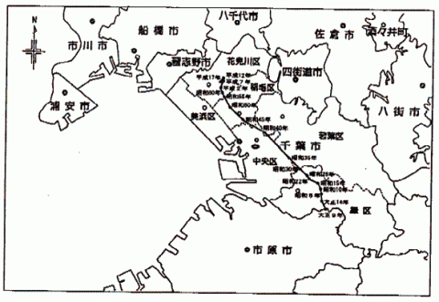 図9人口重心の移動（大正9年～平成17年）